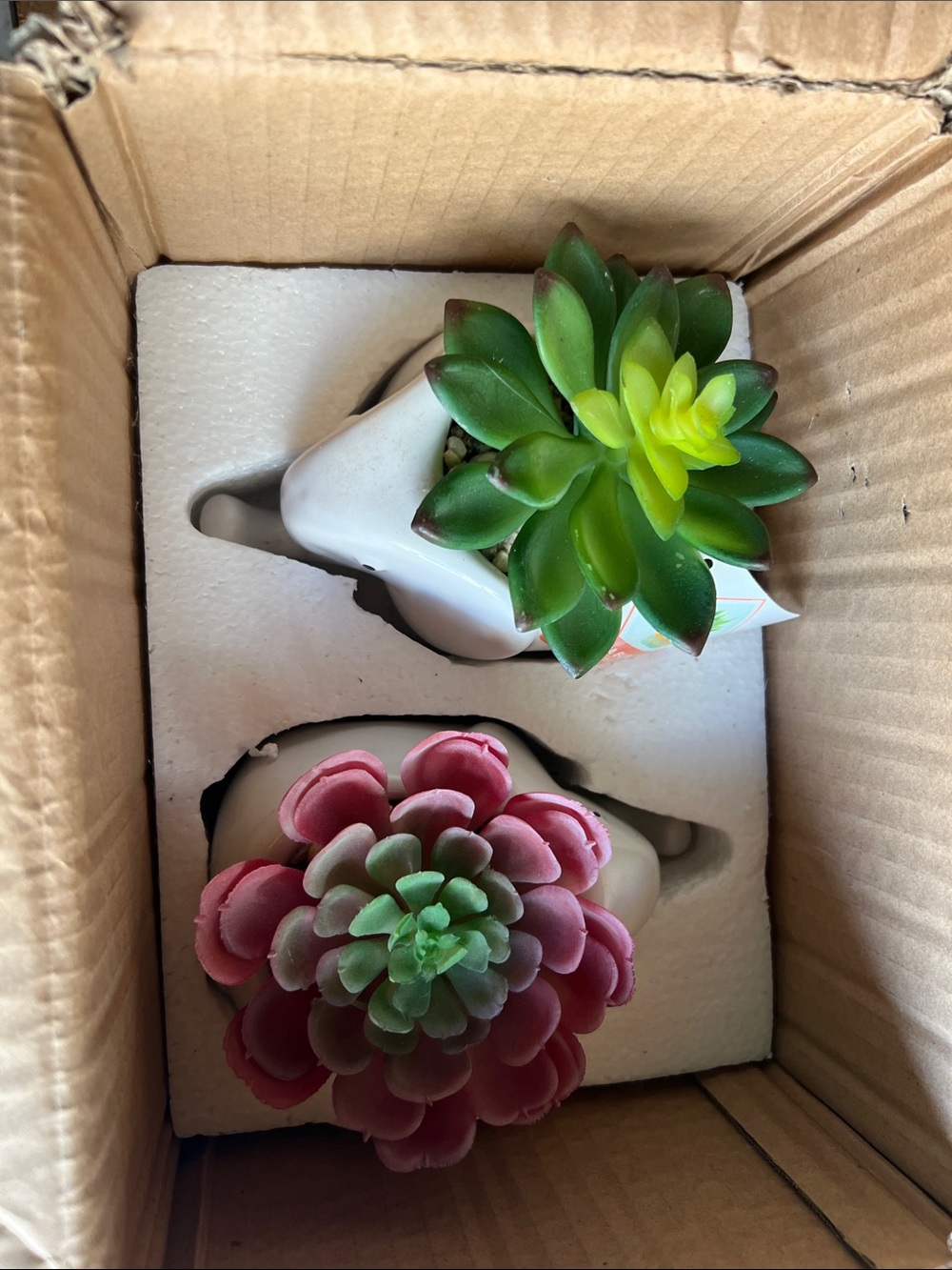 Artificial Succulent Planter Set - Green & Pink - Unbranded